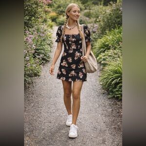 Anthropologie NWT Maeve Puff-Sleeve Slim Linen Mini Dress size L.